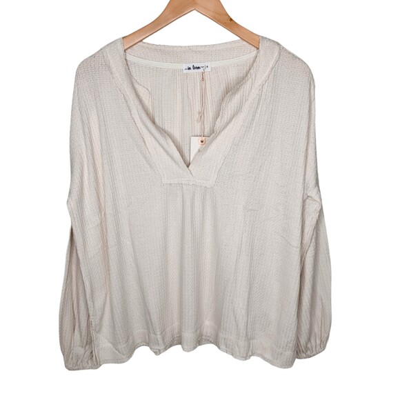 NWT oversized waffle knit v-neck boxy top cream size small - Picture 1 of 9